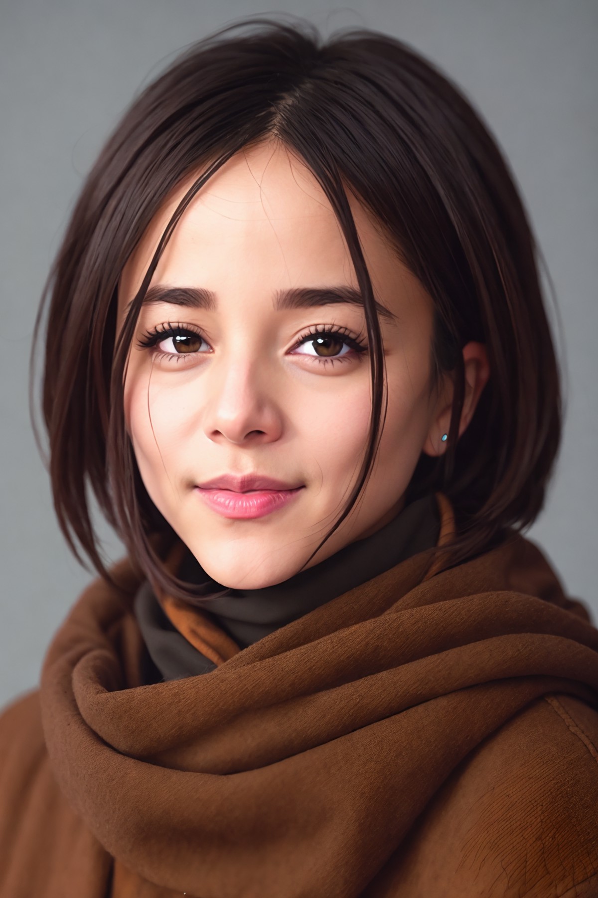 photo of (alizjacot:0.99), a woman, RAW, close portrait photo, long brown coat, turtleneck sweater, high detailed skin, 8k...